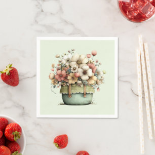 Blommor i en kruka Mysig shabby söt Pappersservett