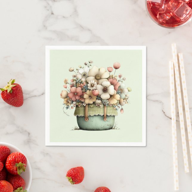 Blommor i en kruka Mysig shabby söt Pappersservett (Insitu)
