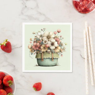 Blommor i en kruka Mysig shabby söt Pappersservett