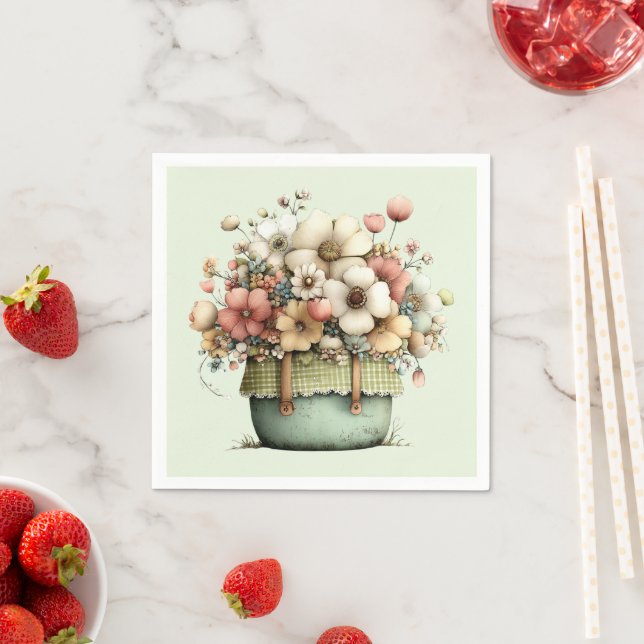 Blommor i en kruka Mysig shabby söt Pappersservett (Insitu)