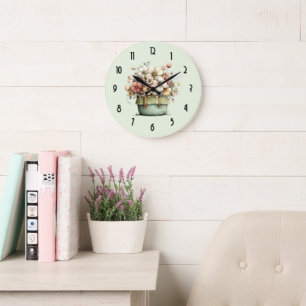Blommor i en kruka Mysig shabby söt Stor Klocka