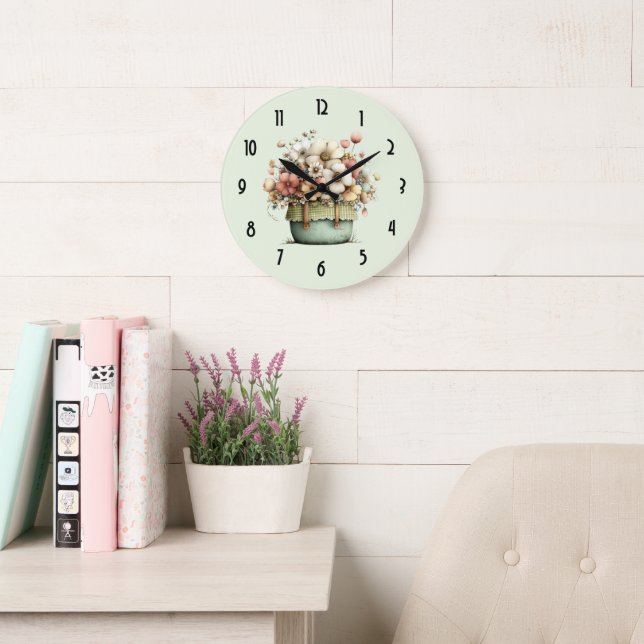 Blommor i en kruka Mysig shabby söt Stor Klocka (Läsesal)