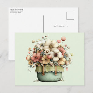 Blommor i en kruka Mysig shabby söt Vykort