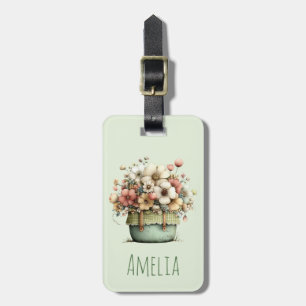 Blommor i en kruka mysigt shabby sött bagagebricka