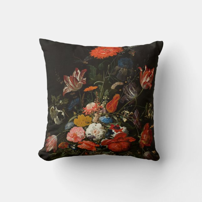 Blommor i en metallvas av Abraham Mignon Kudde (Framsida)