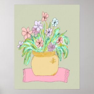 Blommor i en Pot i Pastel Poster