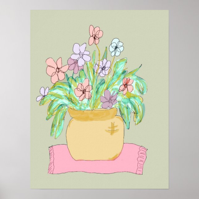 Blommor i en Pot i Pastel Poster (Framsidan)