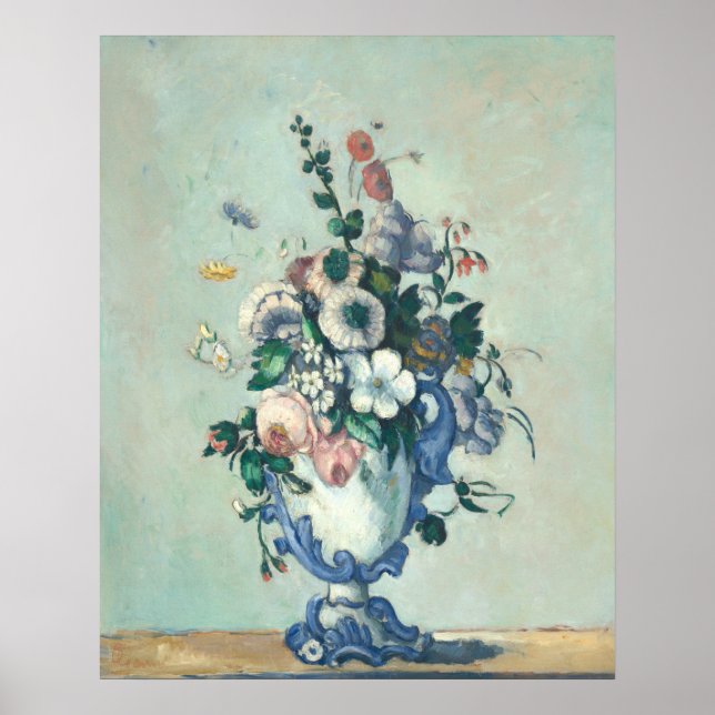 Blommor i en Rococo Vas - Paul Cézanne Fine Art Poster (Framsidan)