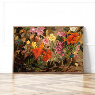Blommor i en trädgård poster