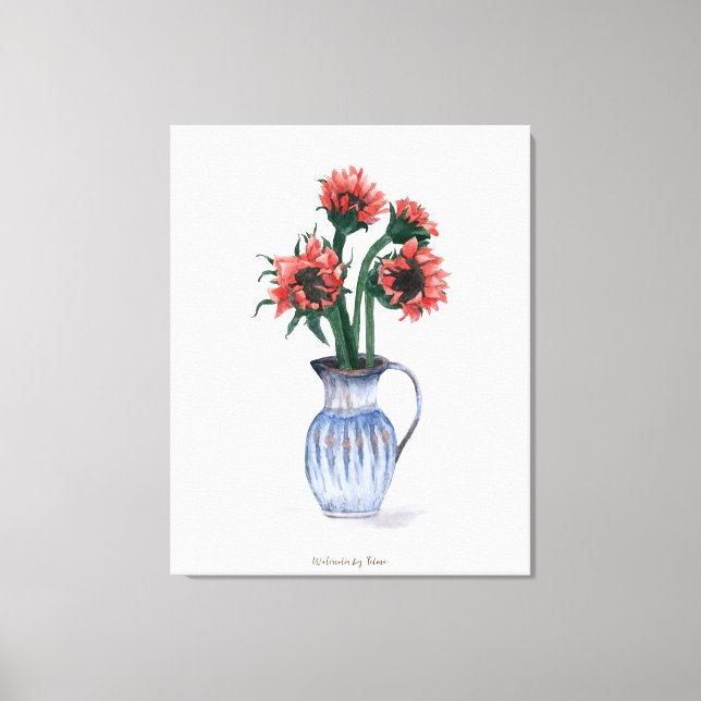 Blommor i en vas akvarell canvastryck (Framsida)