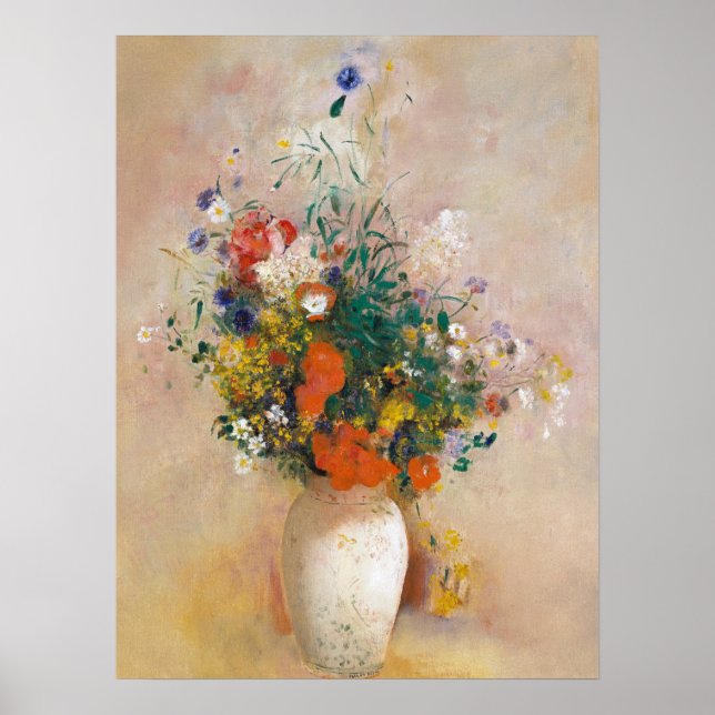 Blommor i en Vas-målarfärg Odilon Redon Fantastisk Poster (Framsidan)