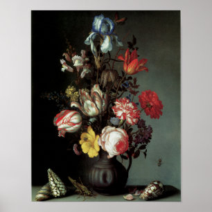Blommor i en vas med snäckor och insekter poster