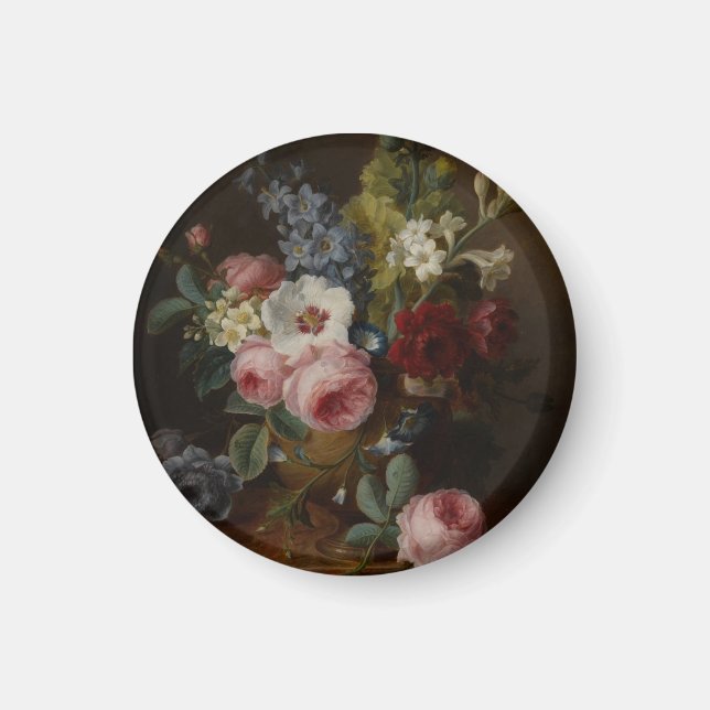 Blommor i en vas på en marmorbänk magnet (Framsidan)