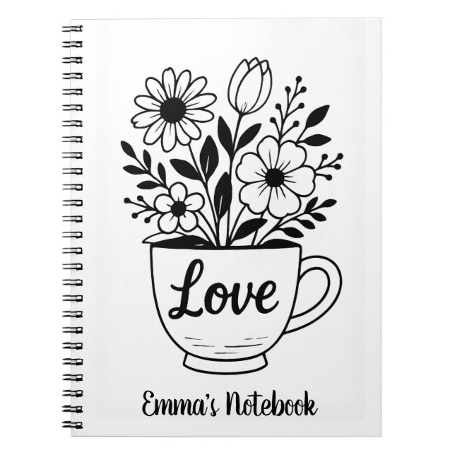 Blommor i ett te kopp anteckningsbok (Framsidan)