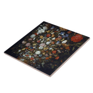 Blommor i ett träkärl Jan Brueghel den äldre Kakelplatta