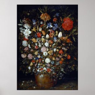 Blommor i ett träkärl Jan Brueghel den äldre Poster