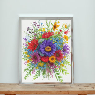 Blommor i färg med vattenfärg fototryck