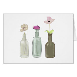 blommor i flaskor av glas. Pastel färg Hälsningskort