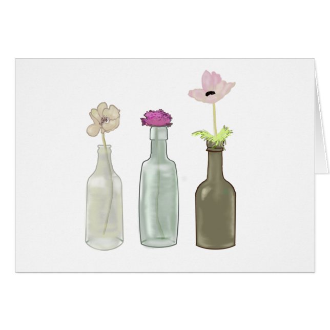 blommor i flaskor av glas. Pastel färg Hälsningskort (Framsidan Horizontal)