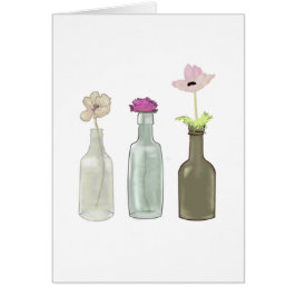 blommor i flaskor av glas. Pastel färg Hälsningskort