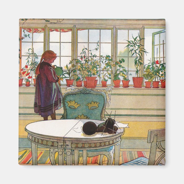 Blommor i fönsterrutan av Carl Larsson Magnet (Framsidan)