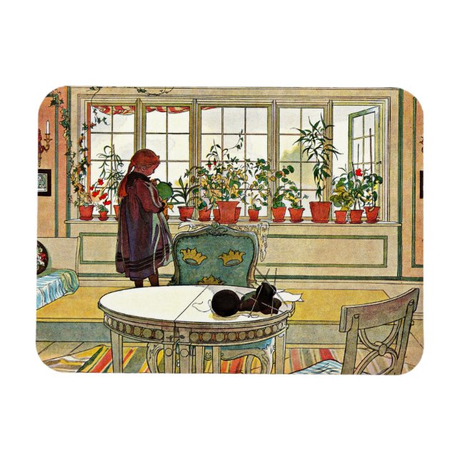 Blommor i fönsterrutan av Carl Larsson Magnet (Horisontell)