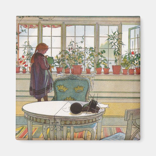 Blommor i fönsterrutan av Carl Larsson Magnet (Framsidan)