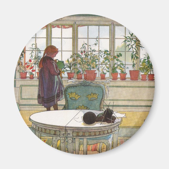 Blommor i fönsterrutan av Carl Larsson Magnet (Framsidan)