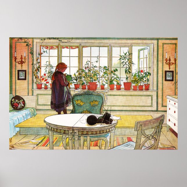 Blommor i fönsterrutan av Carl Larsson Poster (Framsidan)