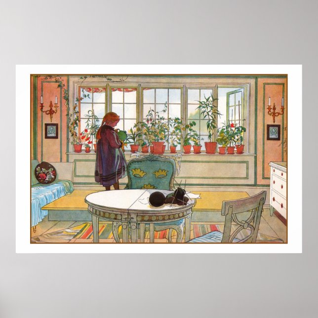 Blommor i fönsterrutan av Carl Larsson Poster (Framsidan)