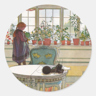 Blommor i fönsterrutan av Carl Larsson Runt Klistermärke