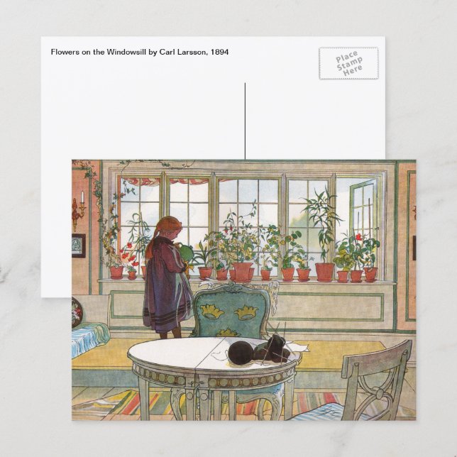 Blommor i fönsterrutan av Carl Larsson Vykort (Fram/baksida)