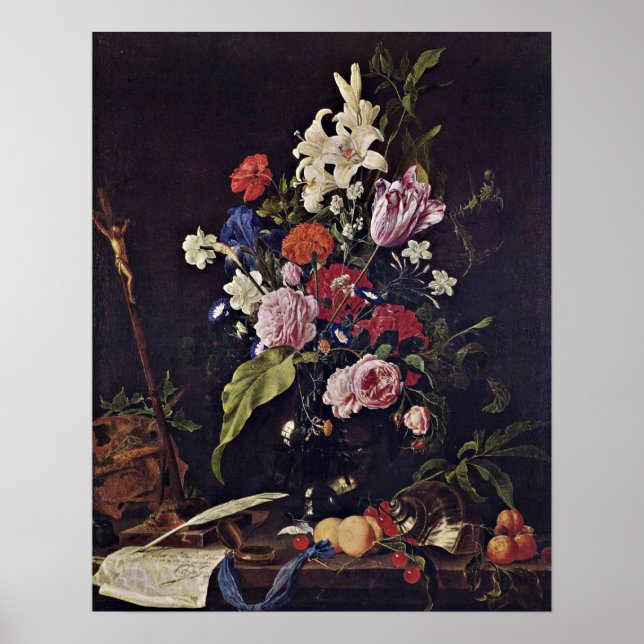 Blommor i glas vas av Jan Davidsz de Heem Poster (Framsidan)
