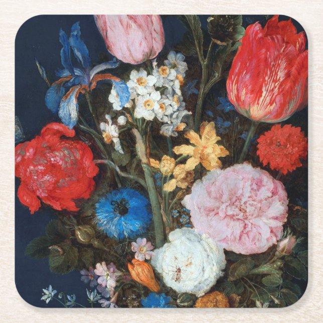 Blommor i glasfartyget Jan Brueghel den äldre Underlägg Papper Kvadrat (Framsidan)