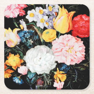 Blommor i glasfartyget Jan Brueghel the Younger Underlägg Papper Kvadrat