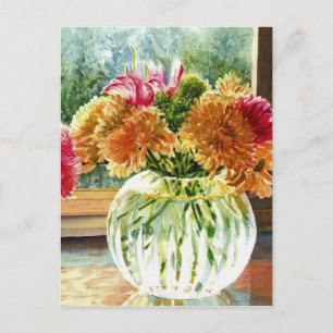 Blommor i Glass Vas Vykort