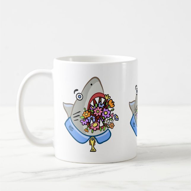 Blommor i haj Jaws Kaffemugg (Vänster)
