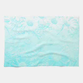 Blommor i isblått daisy med präglat utseende blomm kökshandduk