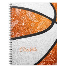 blommor i klotterstil orange vit boho basketboll anteckningsbok
