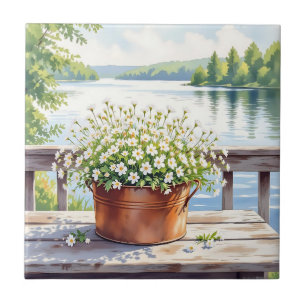 Blommor i kopparkruka på Lakehouse Deck Kakelplatta
