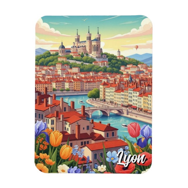 Blommor i Lyon Frankrike Basilika Resa Magnet (Vertikal)