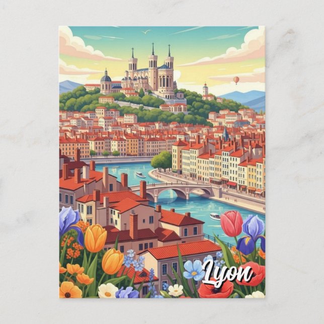 Blommor i Lyon Frankrike Basilika Resa Vykort (Framsida)
