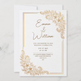 Blommor i lyxen elegant guld bröllop inbjudningar