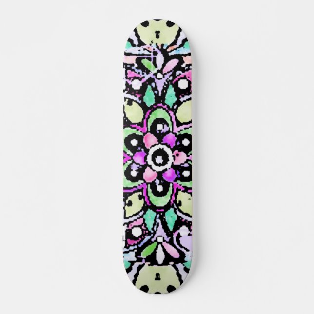 blommor i mandala-design mini skateboard bräda 18,5 cm (Framsida)