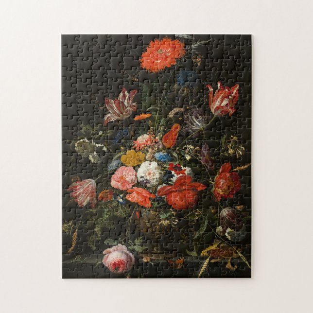 Blommor i Metall Vas, Abraham Mignon Puzzle Pussel (Vertikal)