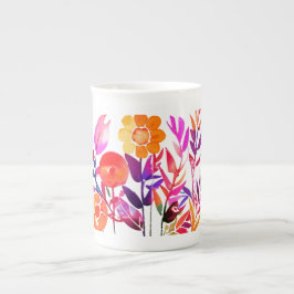 Blommor i Monogram och Namn Personlig Benporslin Mugg