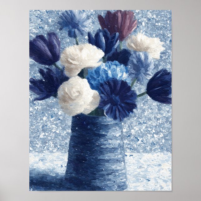 Blommor i morgonblå | Texturerad blomsterkonst Poster (Framsidan)