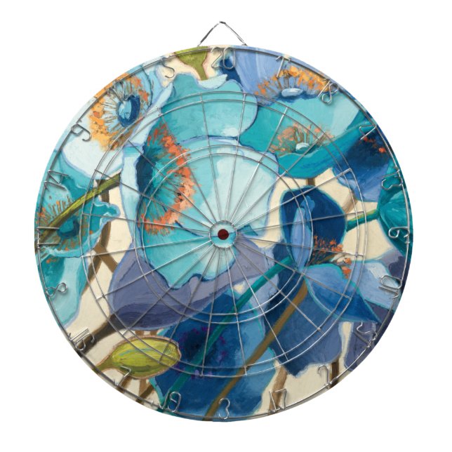 Blommor i olikt skuggar av lilor och blått piltavla (Framsidan)