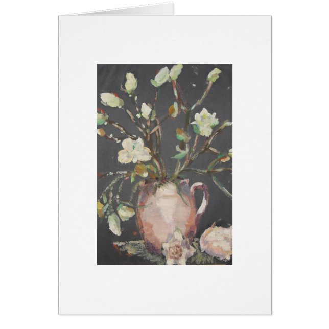 Blommor i oljemålningen vas hälsningskort (Framsidan)