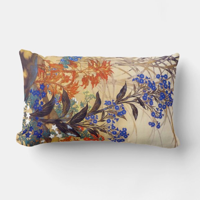 Blommor i orientalisk vattenfärgad vintage lumbarkudde (Framsida)